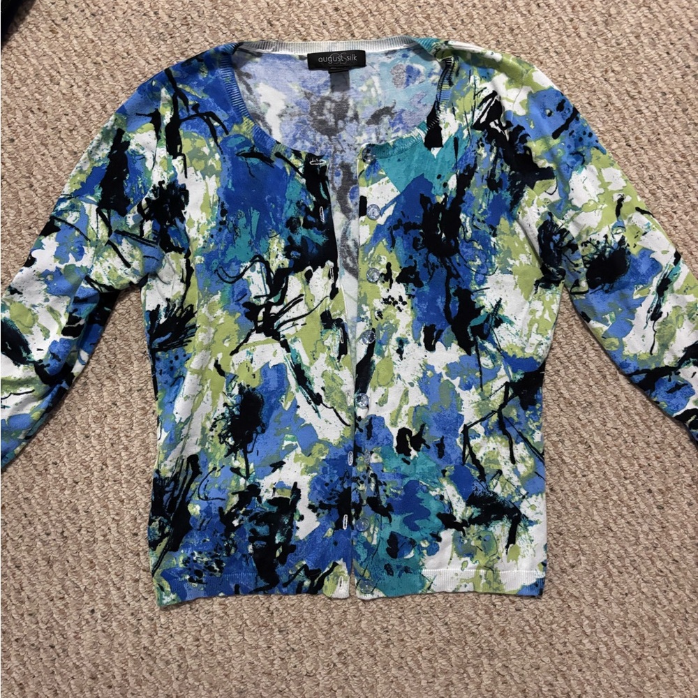 August Silk Blue and Green Abstract Cardigan